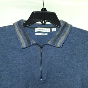 Calvin Klein Merino Wool 1/4 Zip Sweater in Blue Men's X Large